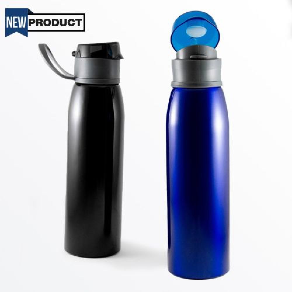 Botella de aluminio color metálico con tapa anti derrrames y asa, capacidad de 650ml, Mod. Suva imagen