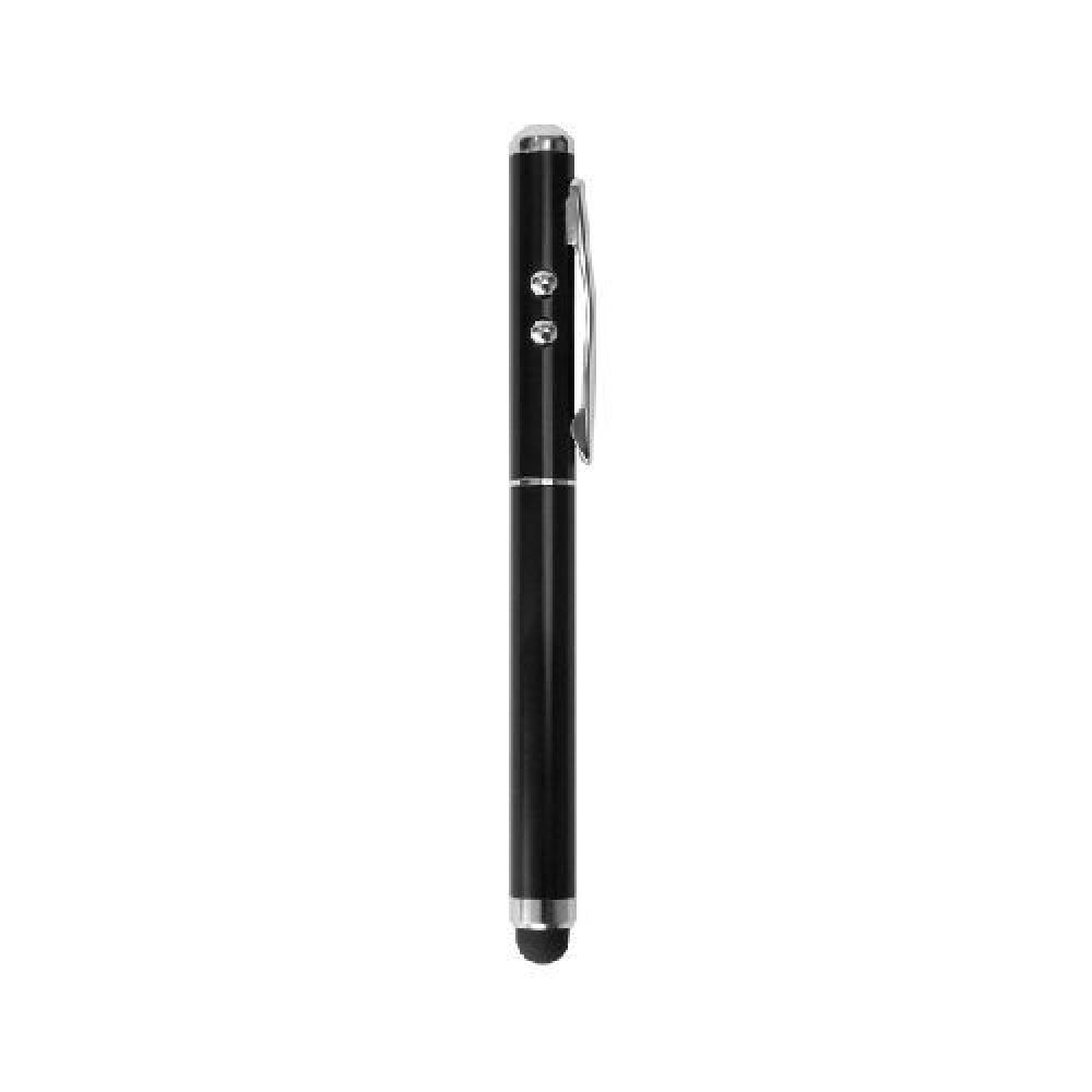 BOLIGRAFO CON APUNTADOR LASER CASTELAR  Bolígrafo metálico, clip y detalles plateados; cuenta con luz LED y apuntador láser, botones de encendido para cada una de estas funciones, así como touch para dispositivos con pantallas táctiles. Ideal para esas juntas de negocios. Presentación: caja en color negro imagen