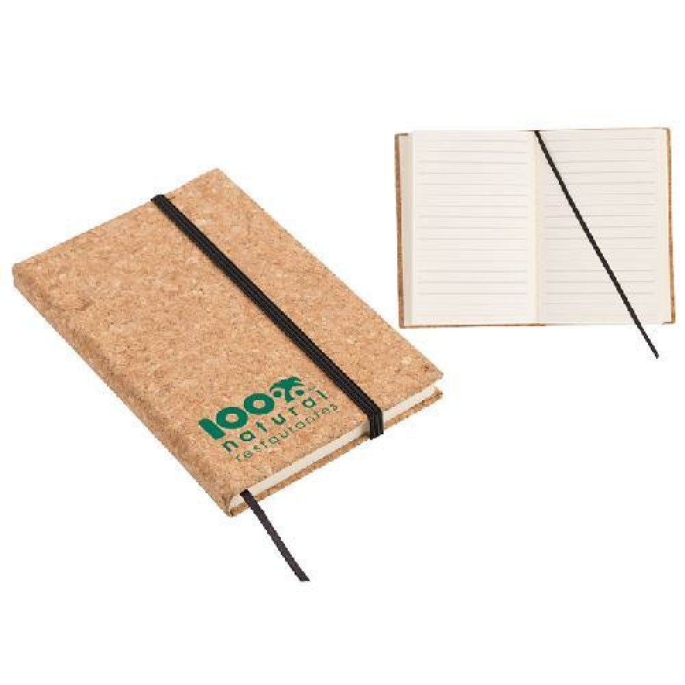 LIBRETA KORK   Libreta tamaño A6 con 80 hojas rayadas (160 páginas). Incluye separador de hojas, elástico vertical y elástico para sujetar el bolígrafo. imagen