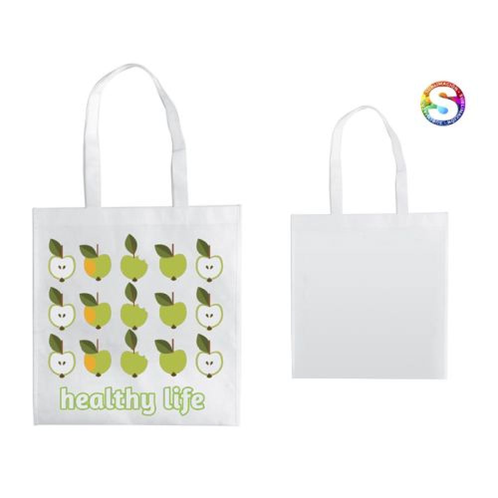 BOLSA ECOLOGICA DE SULIMACIÓN MARIANA   Bolsa ecológica de Non Woven cosida con asas largas. Ideal para sublimar. Temperatura y Tiempo sugeridos para sublimar: 190 grados / 60 seg. imagen
