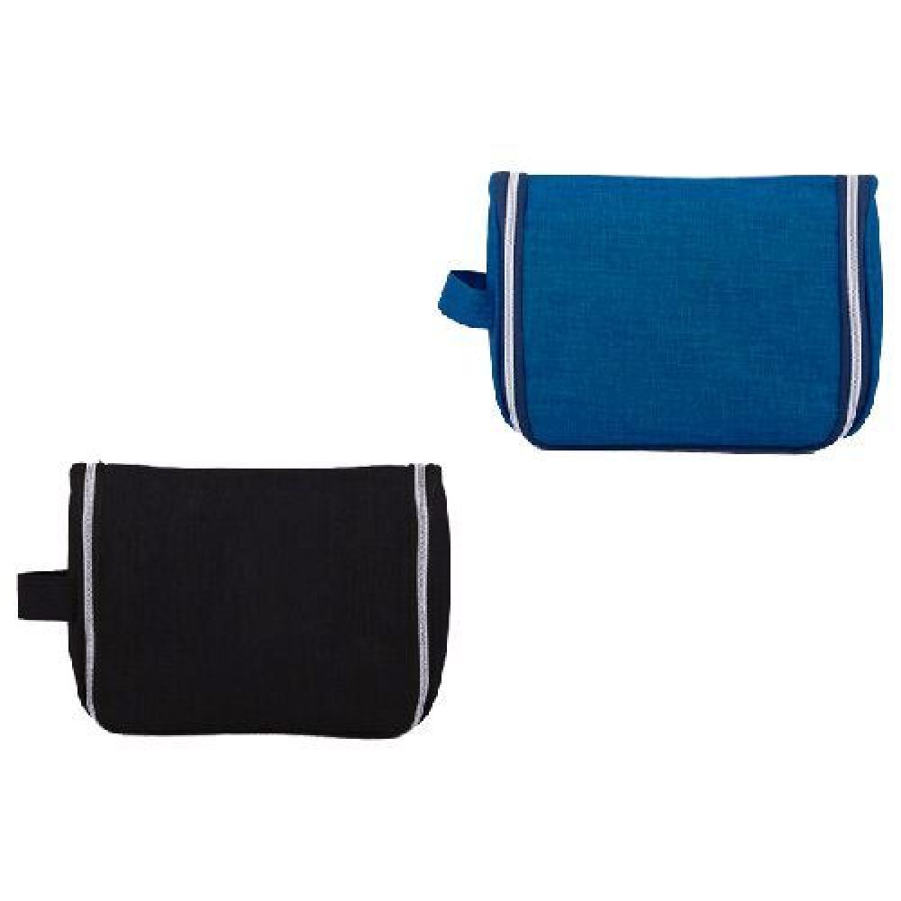 BOLSA DE VIAJE BRIANA    Bolsa de viaje plegable para artículos de aseo personal, con compartimentos y cierres interiores. Cuenta con gancho para colgar y asa lateral para transportarla. imagen