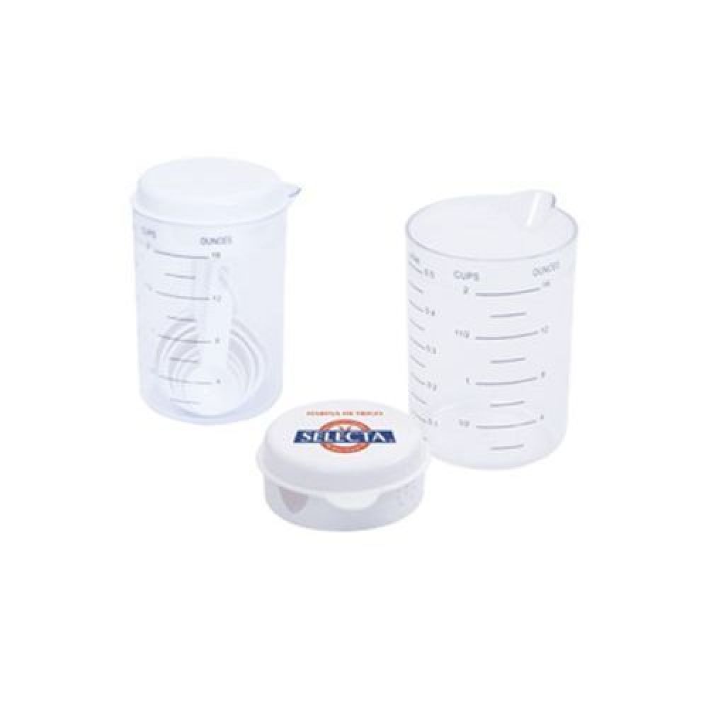VASO MEDIDOR DE 16 OZ UNIDO     Vaso medidor de 16 OZ con tapa colador para líquidos y set de cucharas medidoras. imagen