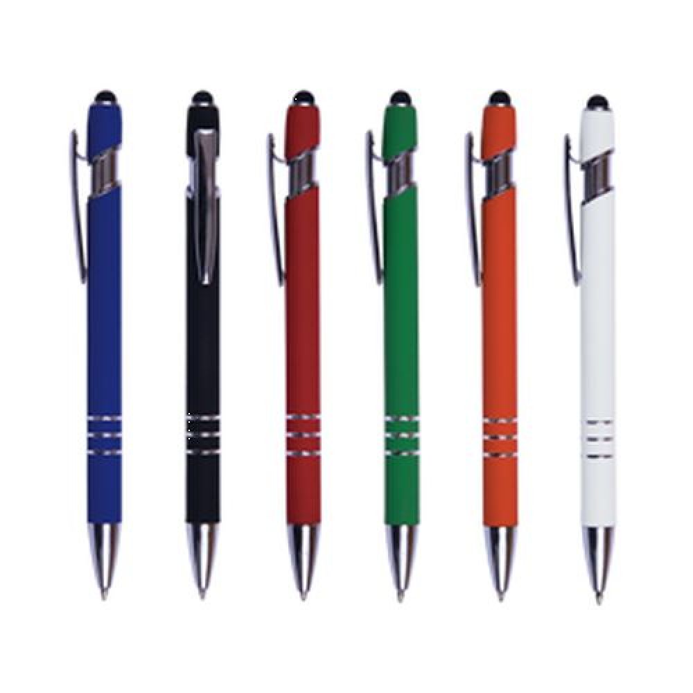 BOLIGRAFO DE ALUMINIO LANCE    Bolígrafo de aluminio con recubrimiento de goma. Con detalles y clip metálico. Punta touch y mecanismo de click. imagen