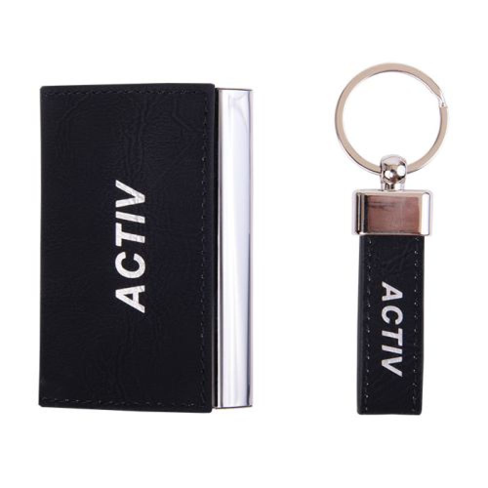 ESTUCHE EJECUTIVO SINATRA   Estuche ejecutivo con tarjetero y llavero a juego. Ideal para grabado láser, el cual destapa en color plata. Presentación: caja en color negro. imagen