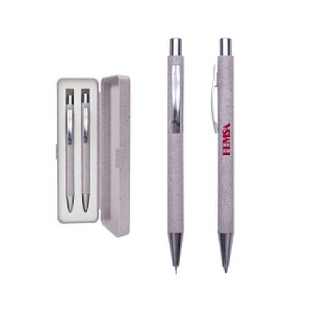 SET DE BOLÍGRAFOS ECOLÓGICOS   Estuche ecológico a base de fibra de trigo. Incluye un bolígrafo y un lapicero con clip y punta metálica. Mecanismo de click. imagen