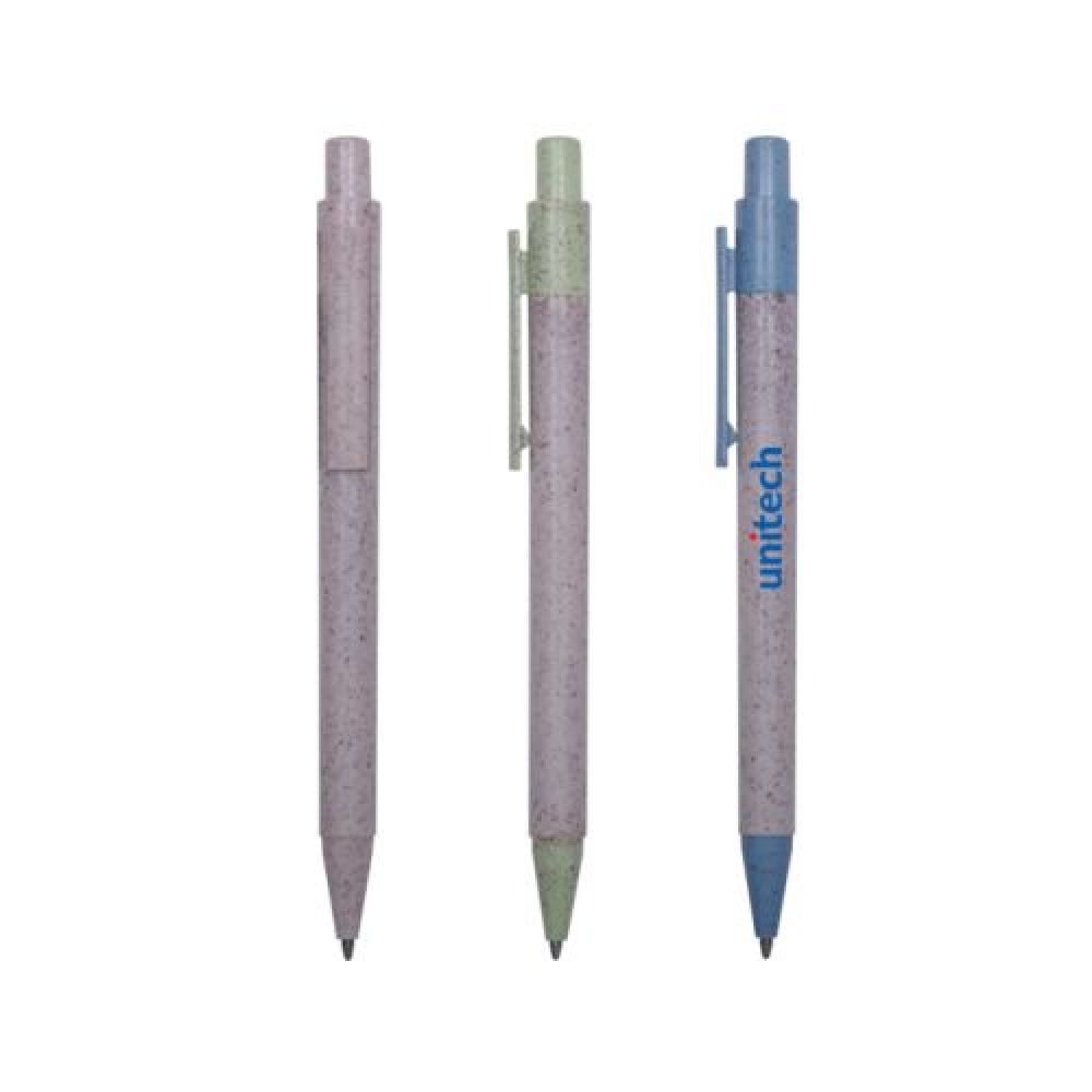 BOLÍGRAFO ECOLÓGICO    Bolígrafo ecológico a base de fibra de trigo, clip y punta de color. Mecanismo de click. imagen
