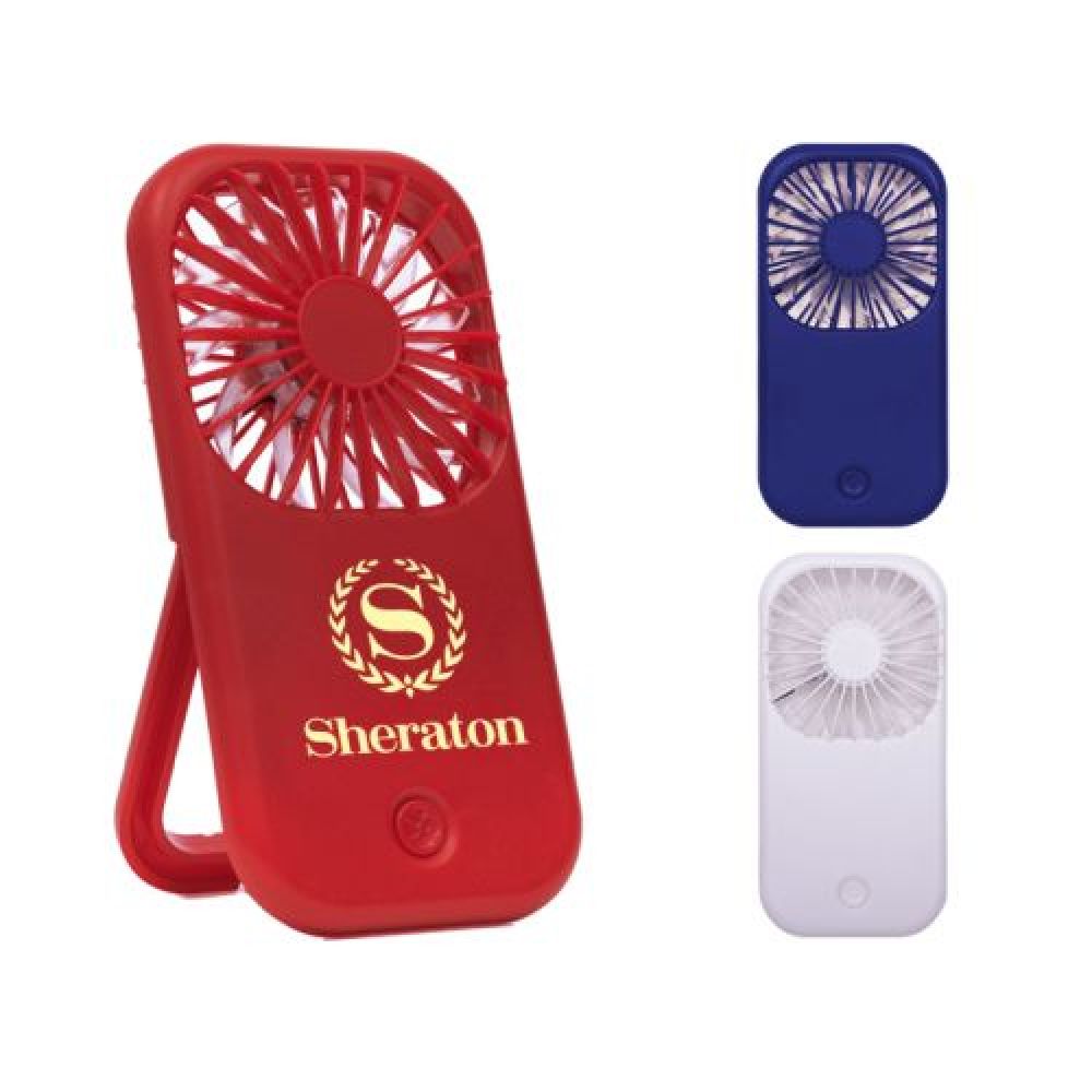 MINI VENTILADOR    Mini ventilador portátil con dos velocidades y soporte abatible. Requiere 3 Baterías AAA (incluidas). imagen