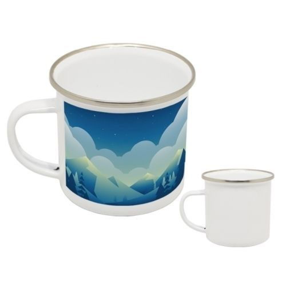 TAZA DE PELTRE DE SUBLIMACIÓN 12 OZ BENY   Taza de peltre para sublimación. Borde con terminado plateado. Cap. 350 ml. (12 OZ). imagen