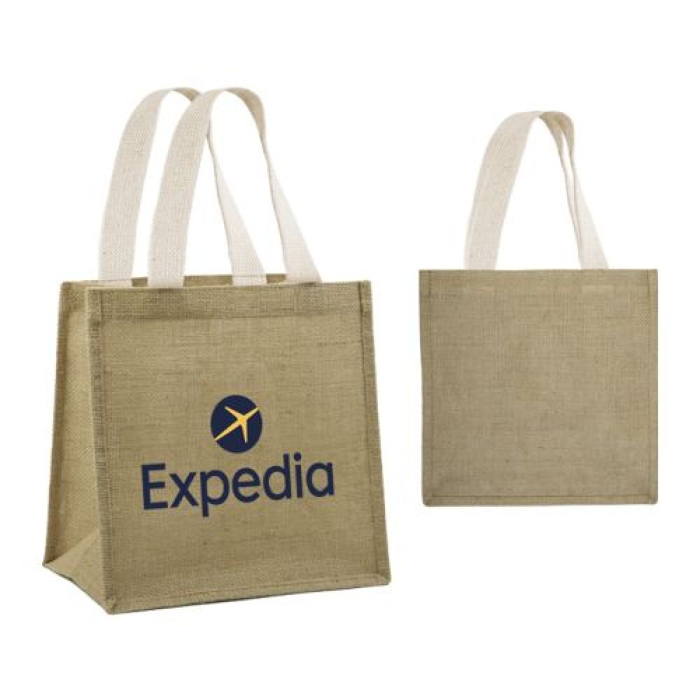BOLSA DE YUTE CANCÚN   Bolsa de yute con interior laminado, fuelle y asas de algodón. imagen