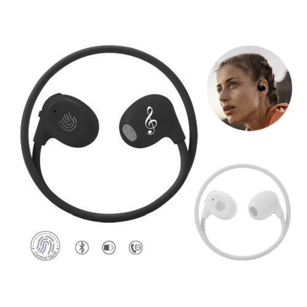 AUDIFONOS INALAMBRICOS BOGUETO   Audífonos deportivos inalámbricos Bluetooth, con sensor touch para su funcionamiento. Función manos libres, tiempo de reproducción 4-5 horas, tiempo de carga 2 horas, distancia del Bluetooth 10 metros. Cap. de batería 80 mAh. Incluye cable de carga entrada tipo C. Compatible con dispositivos Android e iOS. Presentación: Caja de regalo a color. imagen