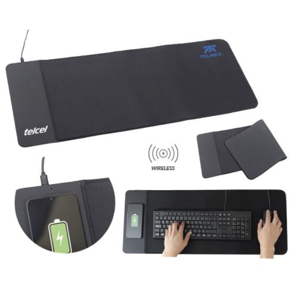 MOUSE PAD WIRELESS CLERK    Mousepad de carga rápida (15W) antiderrapante con función de carga Wireless, puerto de carga tipo C. Es compatible con dispositivos: Samsung Galaxy S3, S4, S5, Note2, Note3, Note4, iPhone 5/5s, iPhone 6, iPhone 6 Plus y más modelos actuales adaptados al estándar Qi (verifique compatibilidad). Incluye cable de carga tipo C. Presentación: caja en color blanco. imagen