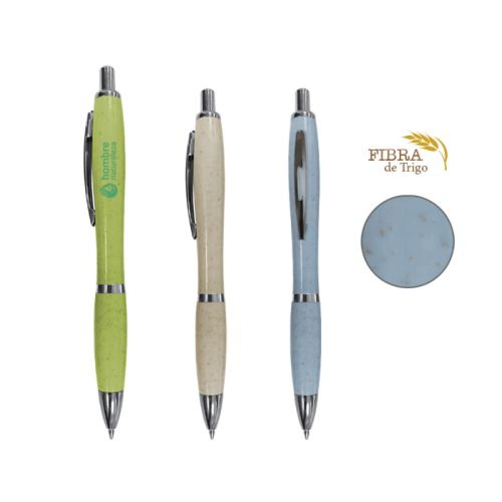 BOLÍGRAFO ECOLÓGICO ECOPEN Bolígrafo ecológico y reciclable, con cuerpo de plástico ABS y \fibra de Trigo\, tiene clip metálico, cuenta con punta, clip y detalle al centro en color cromo. Mecanismo de click. imagen