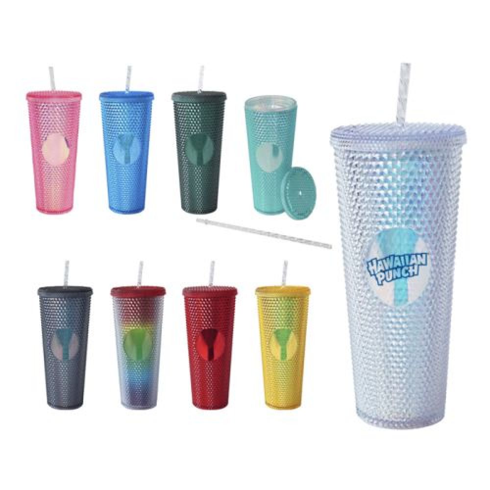 VASO DE PLÁSTICO DOBLE PARED TEXTURIZADO COCONUT   Vaso de plástico texturizado de doble pared, con tapa de rosca, cuenta con popote texturizado color transparente. CAP. 750 ml. Presentación: caja en color blanco. *BPA FREE. imagen