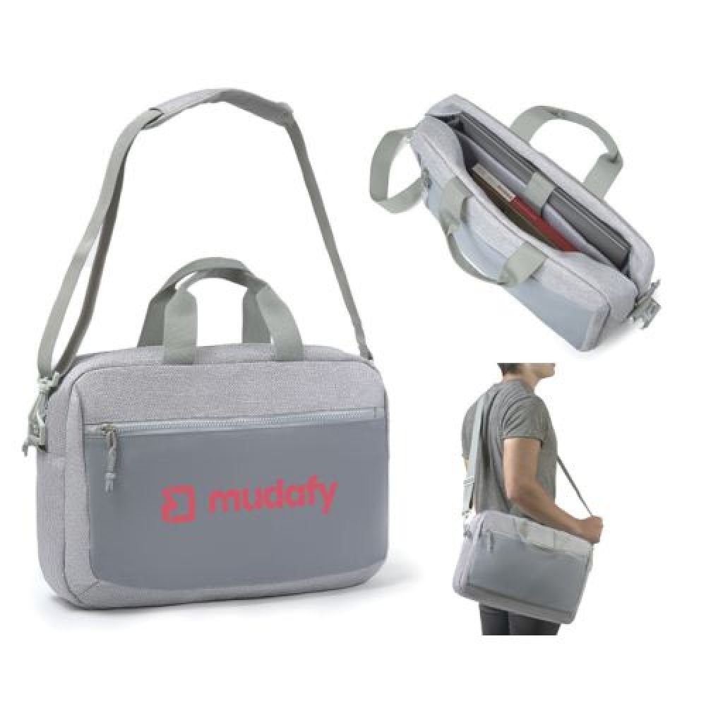 MALETIN TEXTURIZADO DARIO    <Maletin con tejido texturizado, cuenta con cierre en la cubierta principal, interior con forro cosido y acolchado con espacio para laptop (16 pulgadas), espacio para tarjetas y accesorios, compartimento frontal con textura y cierre, correa ajustable con soporte acolchado y asas para transportar. imagen