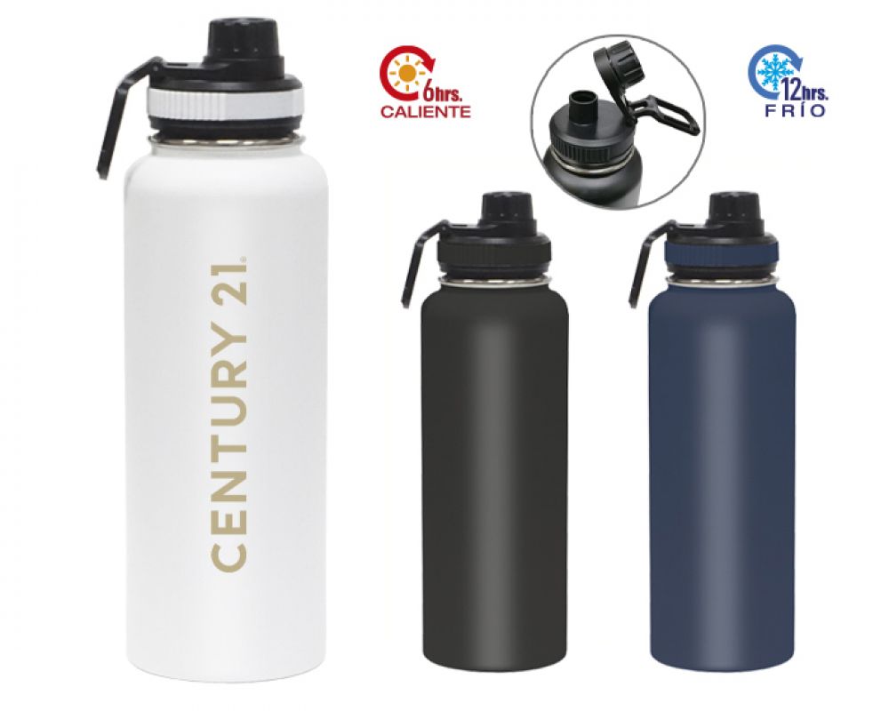 TERMO DE ACERO INOXIDABLE DE 1,200 ML. MEGA KYLO   Termo de doble pared insulado al alto vacío con acabado de polvo plástico. Mantiene las bebidas frías por 12 hrs y calientes por 6 hrs. Tapa de rosca con boquilla y asa para sujetarlo fácilmente. CAP. 1,200 ml. Presentación: Caja en color blanco. imagen