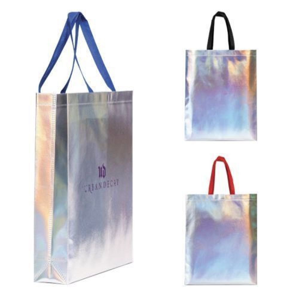 BOLSA ECOLÓGICA   SHINE   Bolsa tornasol de Non Woven de 100 grs. termosellada, con fuelle y asas de color. imagen