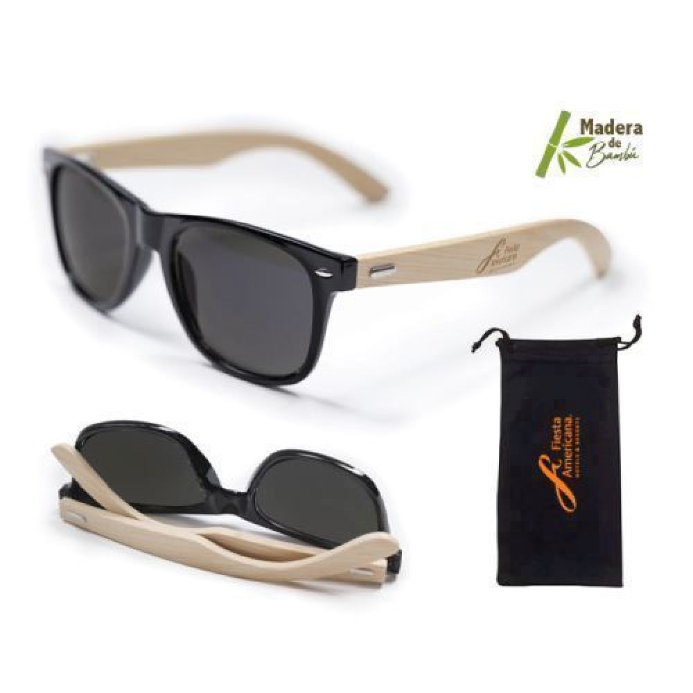 LENTES DE BAMBÚ HABANA  Lentes de sol con mica de protección solar UV400, con varillas de bambú. Incluye funda de poliéster con cordones para guardar. imagen