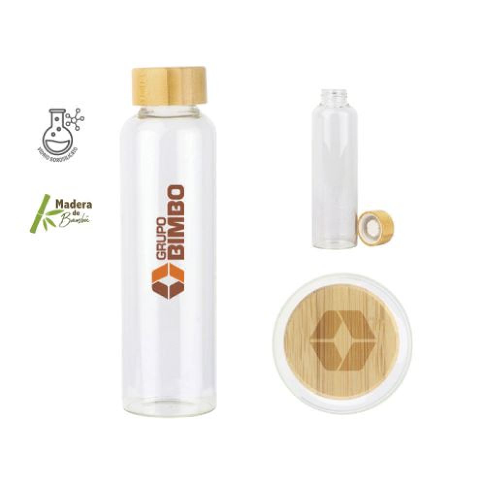 Cilindro de vidrio de borosilicato con tapa de rosca de bambú. CAP. 600 ml imagen