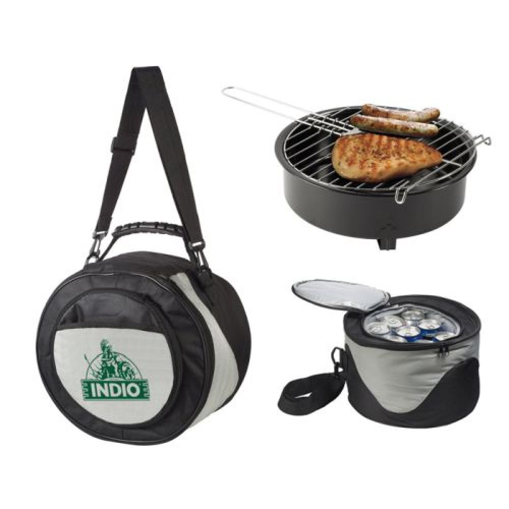 ASADOR PORTATIL VID   Asador portátil con parrilla, el cual cuenta con mango para protegerse del calor. Incluye recipiente para carbón con soporte, así como estuche térmico que sirve también como hielera, con capacidad para 8 latas. Presentación: caja de color imagen