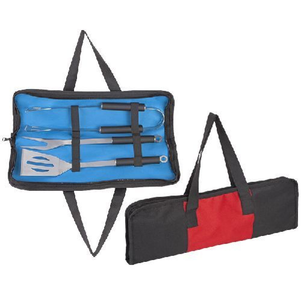 SET PARA ASADO CON BOLSA MAR Y TIERRA   Estuche portátil con utensilios para BBQ. Incluye: pinzas para carne, tenedor y volteador. imagen