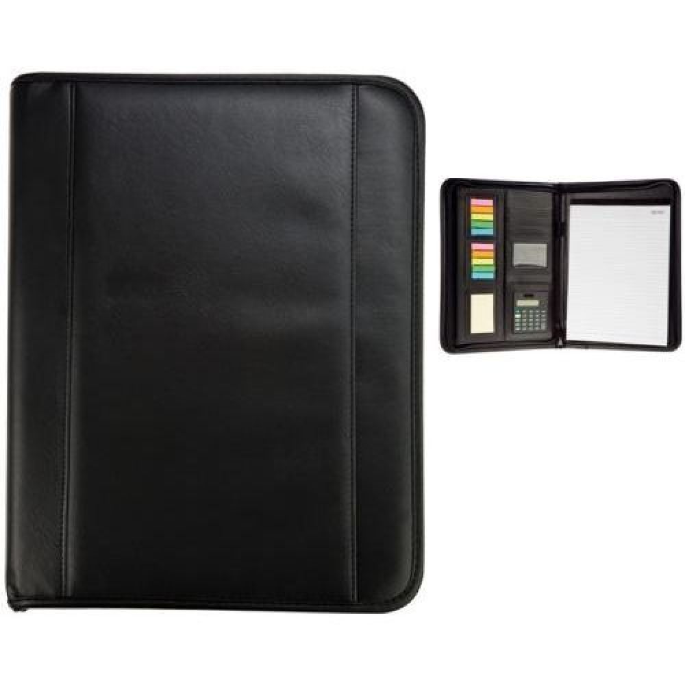 CARPETA OMEGA   Carpeta ejecutiva con cierre, block de 29 hojas rayadas, notas y banderas adhesivas, porta documentos, divisiones para tarjetas, calculadora y cinta elástica para sujetar pluma. imagen