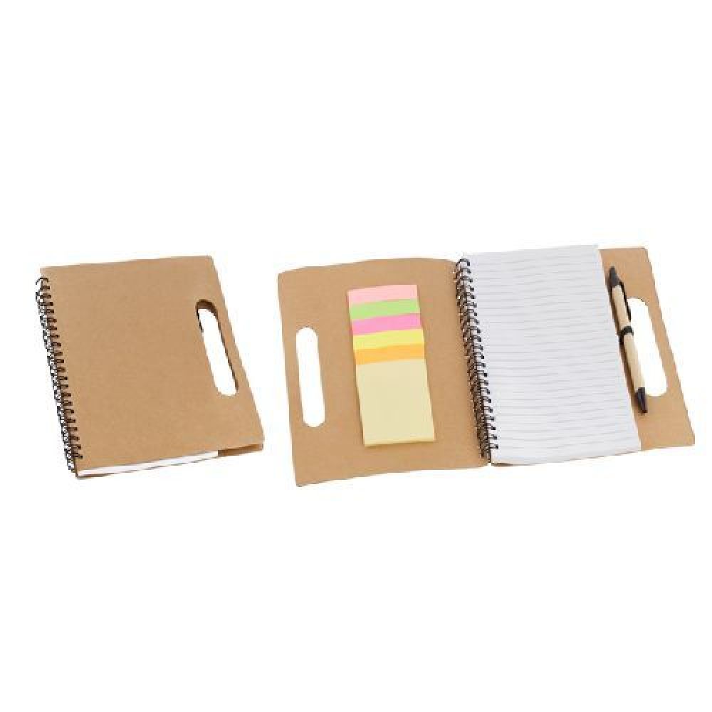 LIBRETA/ PORTAFOLIO ECOLOGICO KAIRO Portafolios ecológico con libreta de espiral metálico con 70 hojas rayadas (140 páginas). Incluye pluma de papel reciclado y notas adhesivas imagen