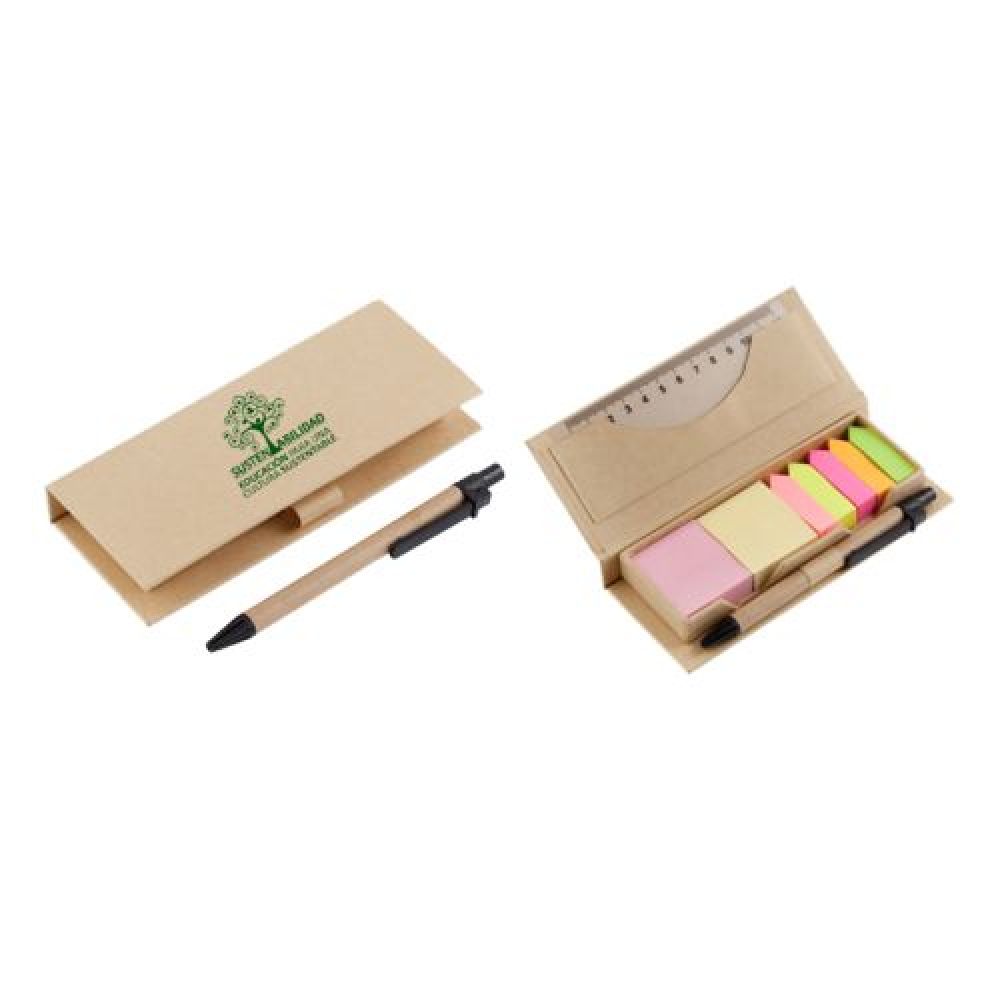 ESTUCHE DE NOTAS ECOLOGICO FRIDA Estuche ecológico de notas adhesivas. Incluye bolígrafo de papel reciclado y regla plástica imagen