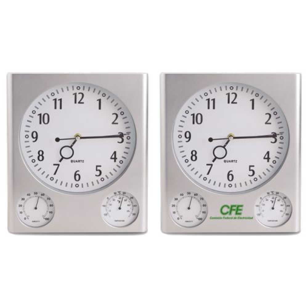 RELOJ D/PARED CRONIX Reloj cuadrado de pared, con medidor de humedad y temperatura. Utiliza una batería AAA (no incluida). Presentación: caja en color blanco imagen