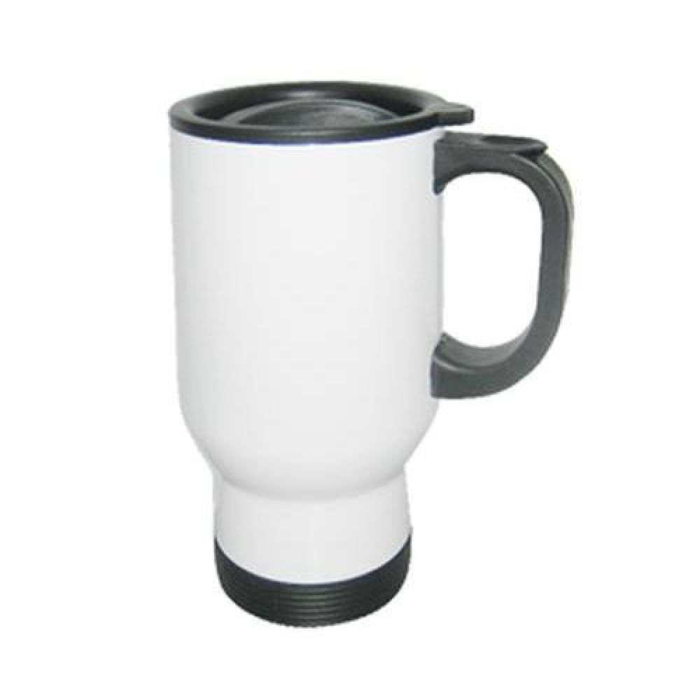 TERMO PARA AUTO DE SULIMACIÓN 15 OZ. ROXIO  SUB140   Termo de viaje de acero inoxidable para sublimar, ideal para colorase en el portavaso del auto; cuenta con asa y tapa de plástico con cierre a presión. CAP. 450 ml. (15 OZ). Presentación: caja individual imagen