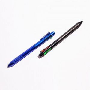 Bolígrafo metálico con mecanismo retráctil y cuatro colores de tinta (negro, azul, rojo y verde, Mod. Luque