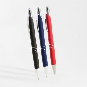 Bolígrafo de aluminio con recubrimiento rubber y mecanismo retráctil, Incluye funda de terciopelo, Mod.  Singapur