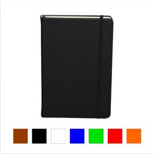 Libreta de cubierta dura de PU, banda elástica y separador con 96 hojas rayadas y sobre porta documentos, Mod. Ebba