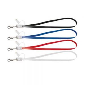 Cable cargador de silicón USB 2 en 1, para dispositivos Android e iOS, un adaptador Thunderbolt 3 y porta gafete.  Mod. Lixus