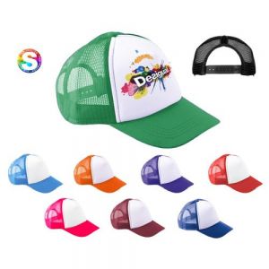 GORRA LIBERTY  en poliéster con visera de algodón. Con frente acolchado y 4 gajos en malla. Ajuste con broche de plástico