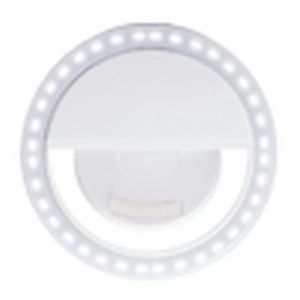 ARO DE LUZ LED SMILE  Aro de luz LED para tomar selfis. Cuenta con 3 variaciones de luz. Brinda aproximadamente 60 minutos de luz continua. Incluye cable de carga USB. Presentación: caja en color blanco.