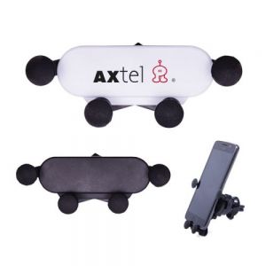 SOPORTE DE CELULAR MOMO   Soporte retráctil con apertura de 5 a 9 cm para teléfonos móviles, 4 gomas antiderrapantes y seguro para evitar movimiento. Se fija en las rejillas del aire acondicionado del auto.