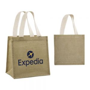 BOLSA DE YUTE CANCÚN   Bolsa de yute con interior laminado, fuelle y asas de algodón.