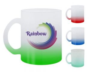 TARRO SATINADO BICOLOR DE SUBLIMACIÓN 11 OZ RAINBOW   Tarro de vidrio satinado para sublimación, con base de color. CAP. 325 ml. (11 OZ). Venta en múltiplos de 12.