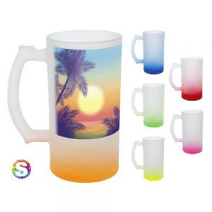 arro de vidrio satinado para sublimación, con basse de color. CAP. 470 ML. (16 OZ