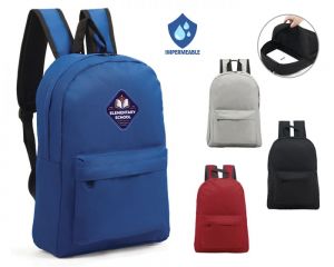 MOCHILA ESCOLAR IMPERMEABLE CLASS   Mochila backpack de poliéster impermeable con compartimento interno para laptop de 14 pulgadas, compartimento frontal con cierre, asa superior y tirantes acolchados con correas ajustables.