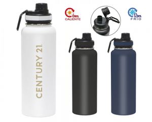 TERMO DE ACERO INOXIDABLE DE 1,200 ML. MEGA KYLO Termo de doble pared insulado al alto vacío con acabado de polvo plástico. Mantiene las bebidas frías por 12 hrs y calientes por 6 hrs. Tapa de rosca con boquilla y asa para sujetarlo fácilmente. CAP. 1,200 ml. Presentación: Caja en color blanco.