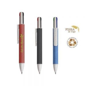 BOLIGRAFO MULTIFUNCION ECOLOGICO SPEARS    Bolígrafo ecológico multifunción con 4 colores diferentes de tinta: negro, azul, verde y rojo; mecanismo de click con cuerpo de papel; punta, clip y parte superior de fibra de trigo.