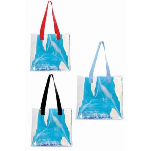 Bolsa con fuelle efecto tornasol con asas de color de poliéster