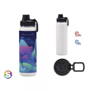 Termo de doble pared para sublimación insulado al alto vacío. Mantiene las bebidas frías por 12 hrs. y calientes por 6 hrs. Tapa de rosca con boquilla y asa para sujetarlo fácilmente. CAP. 600 ml. (20 OZ). Presentación: Caja en color