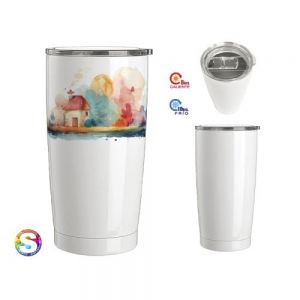 Termo de doble pared para sublimación insulado al alto vacío. Mantiene las bebidas frías por 10 hrs. y calientes por 6 hrs. Tapa transparente de cierre a presión con seguro deslizable. CAP. 600 ml. (20 OZ.). Presentación