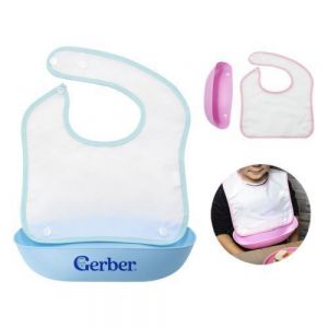 Babero impermeable para bebé de dos piezas, se ajusta de forma segura con broches a presión en el cuello. Incluye un bolsillo removible con broches a presión para atrapar los alimentos, evitando que caigan al piso