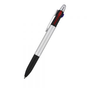 Bolígrafo 3 en 1 con clip metálico y goma touch screen, tinta negra, roja y azul.