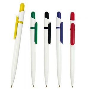Bolígrafo de plástico con clip de color.