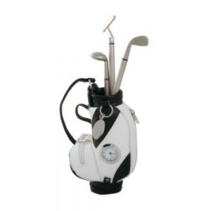 Bolsa de golf en curpiel en 3 plumas metálicas y reloj integrado