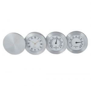 Reloj termómetro e hidrómetro de aluminio.